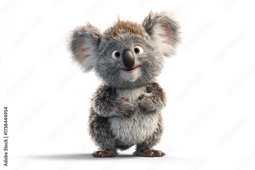 Obraz premium Cute Koala Bear: A digitally rendered adorable koala bear, its captivating gaze and charming smile embody the essence of endearing childhood delight.