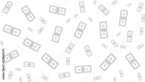 Scattered money illustration on white background.