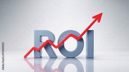 A graph representing increasing ROI with a red upward arrow, highlighting financial growth and investment success.