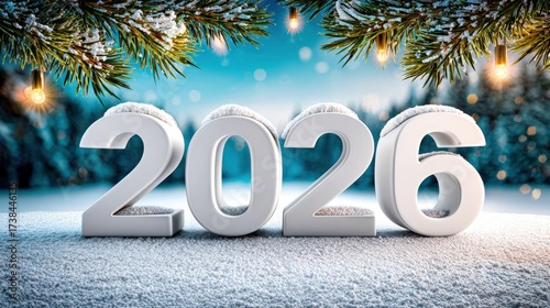 Festive winter scene with 2026 numbers in snow for holiday celebrations