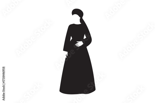 Silhouette of a woman in a long black dress