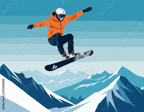Snowboard rider jumping on mountains Extreme snowboard freeride sport image vector.