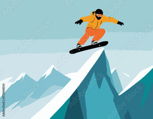 Snowboard rider jumping on mountains Extreme snowboard freeride sport image vector.