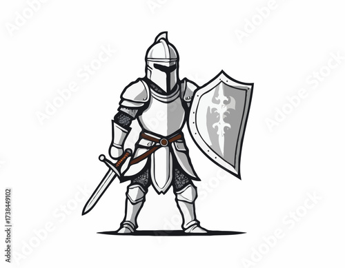 Knight Warrior Medieval image vector. Black and white Knight Warrior Medieval image vector on white background.