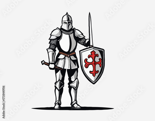 Knight Warrior Medieval image vector. Black and white Knight Warrior Medieval image vector on white background.