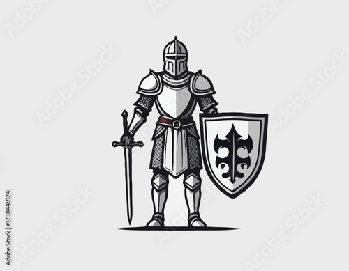 Knight Warrior Medieval image vector. Black and white Knight Warrior Medieval image vector on white background.