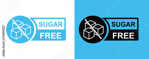 Symbolic sugarfree label depicts cubes crossed out to represent a healthy diet choice