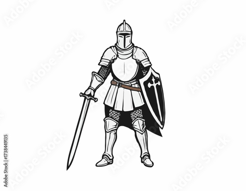 Knight Warrior Medieval image vector. Black and white Knight Warrior Medieval image vector on white background.