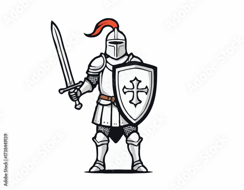 Knight Warrior Medieval image vector. Black and white Knight Warrior Medieval image vector on white background.