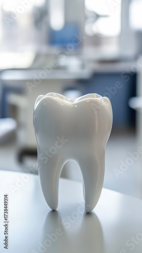 Dental model displayed in a bright office, symbolizing oral health and hygiene practices for patients