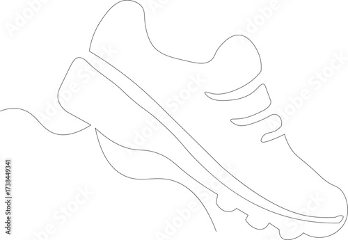  Minimalist one Line drawing of a modern athletic shoe capturing motion and contemporary footwear design