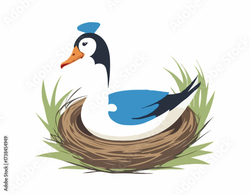 Mother Goose with Her Baby in the Nest Image Vector isolated on white background.