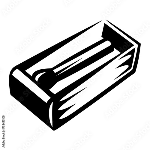 Black and white drawing of a rectangular pencil sharpener with metal blade