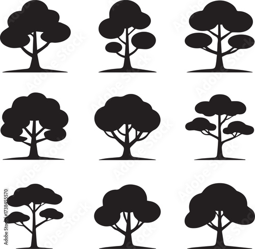 black tree silhouettes collection vector ai eps png jpeg perfect for branding and nature themes