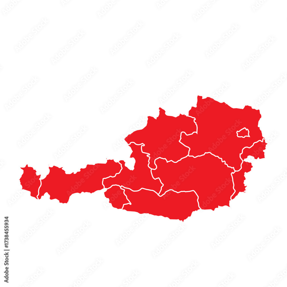 Fototapeta premium Abstract Red Austria Map with Cities