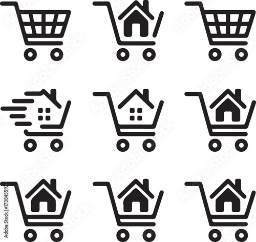 shopping cart house icon set real estate vector pack for web and app ui design
