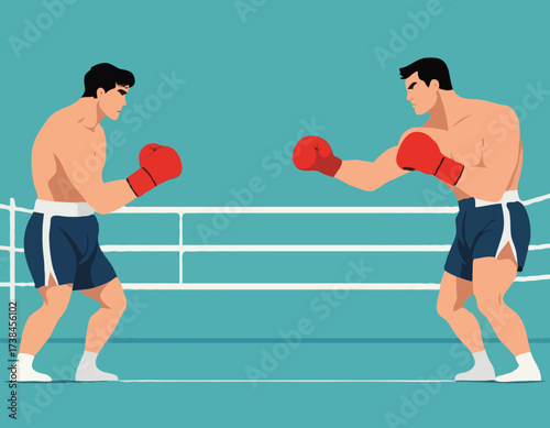 Ready to Strike Two Boxers Set to Duel in the Ring with Intensity and Determination Awaiting Victory vector image