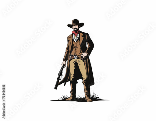 Outlaw Cowboy Image vector isolated on white background.