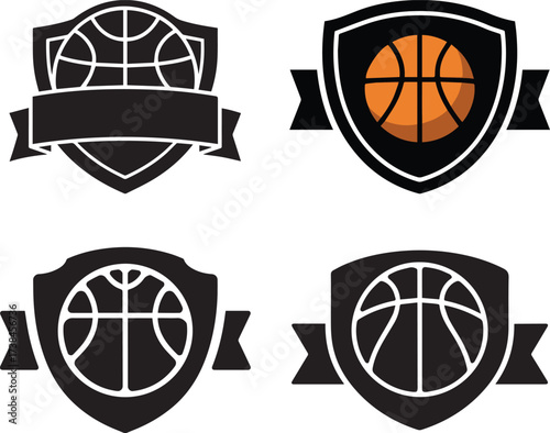 Sports shield logo designs for basketball teams and athletic events.