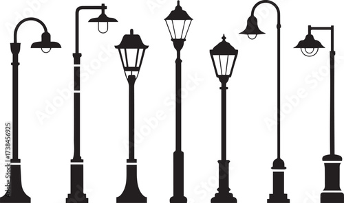 classic streetlight silhouette collection vector ai eps png jpeg ornamental lamp heads