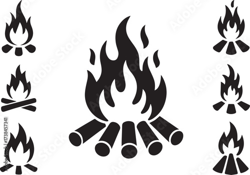 bonfire and campfire icon set simple black silhouettes campsite symbols outdoor activity vector eps ai