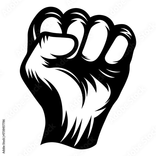Monochrome vector illustration of a clenched fist symbolizing power and resistance