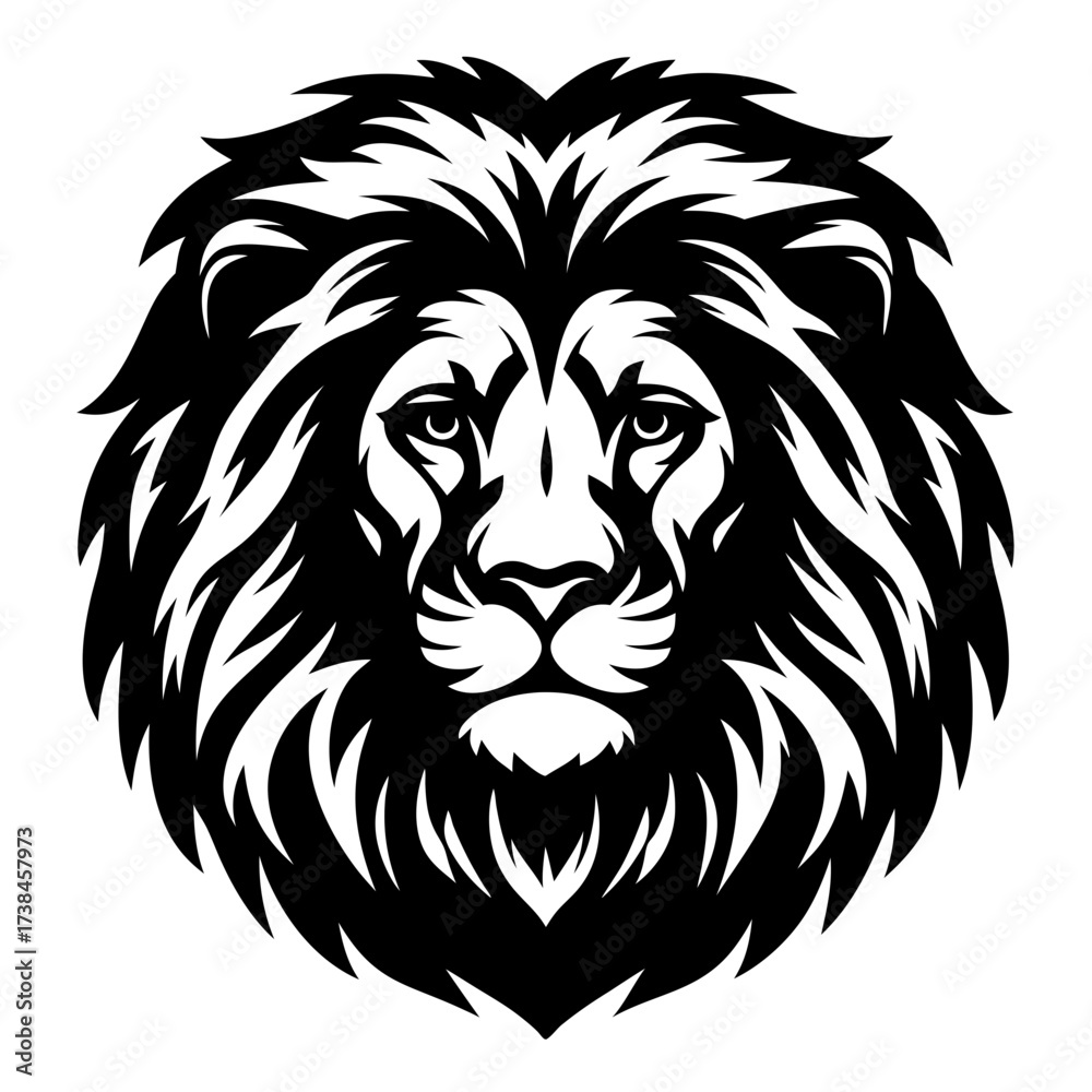 Fototapeta premium Striking Black and White Lion Head Illustration with Powerful and Regal Presence