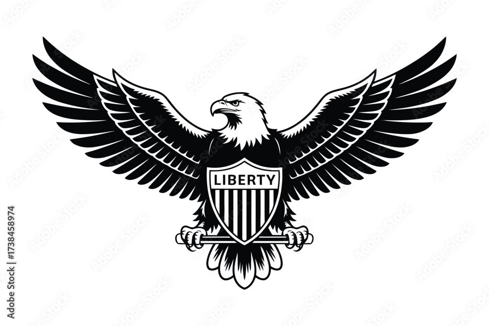 Obraz premium American bald eagle with shield and stars emblem patriotic vector illustration