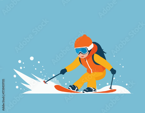 Child Skiing Down image vector. Child Skiing Down Illustrations isolated on white background.