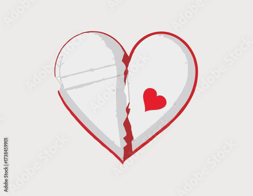 Broken heart with a bandage wrapped around Image vector isolated on white background.