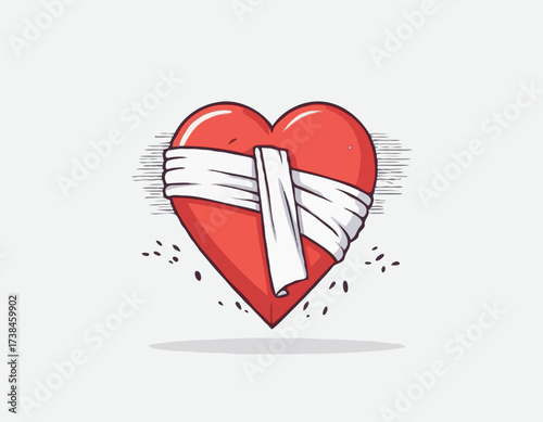 Broken heart with a bandage wrapped around Image vector isolated on white background.