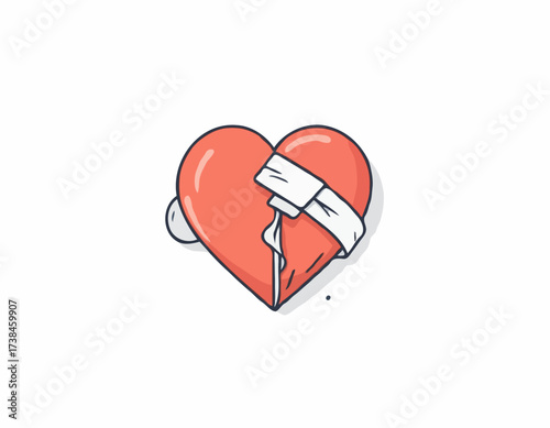 Broken heart with a bandage wrapped around Image vector isolated on white background.