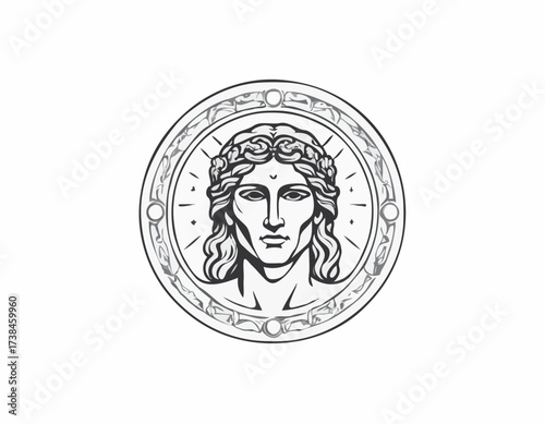Apollo Greek mythology god logo design vector isolated on white background.