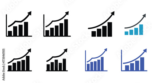 Collection of various upward trending graph icons in different styles