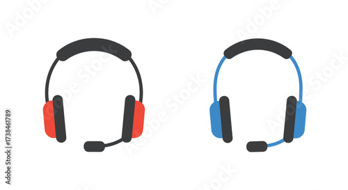Two headsets with microphones shown in a simple modern vector style