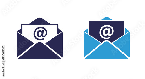 Two email envelope icons depicted in dark and light blue hues