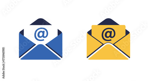 Two colorful email icons with the at symbol displayed on white background