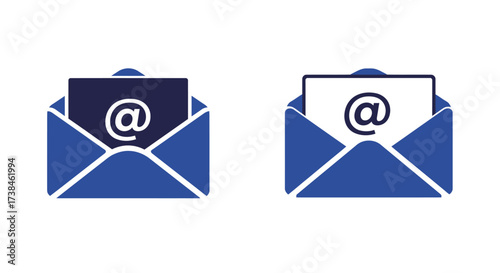 Two blue envelope icons with at symbols representing email messages