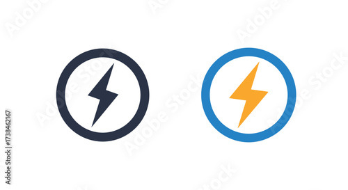 Two lightning bolt icons enclosed in circles one dark and one bright