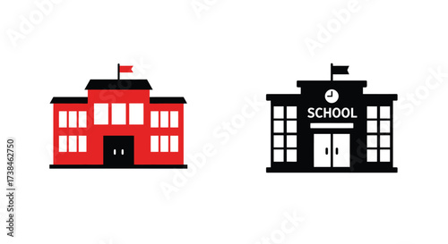 Simple illustration of two different school building designs in flat style