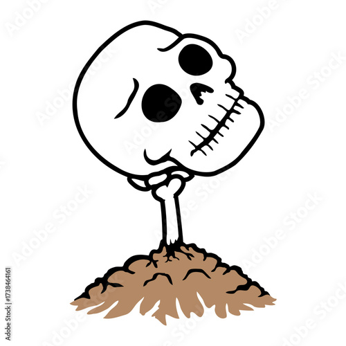 Sad Skeleton Rising From Grave Halloween Spooky Ground