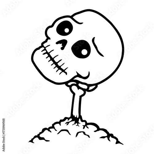 Sad Skeleton Rising From Grave Halloween Spooky Ground