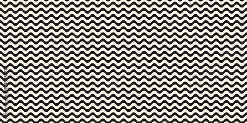 Simple vector seamless pattern with horizontal wavy lines, stripes, liquid shapes. Black and white abstract small waves texture. Minimal monochrome background. Repeating geo design for print, decor