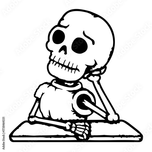 Sad Skeleton Waiting Halloween Eager Longing School Student