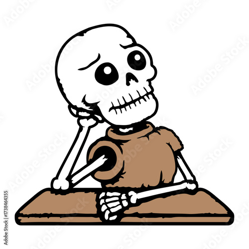 Sad Skeleton Waiting Halloween Eager Longing School Student