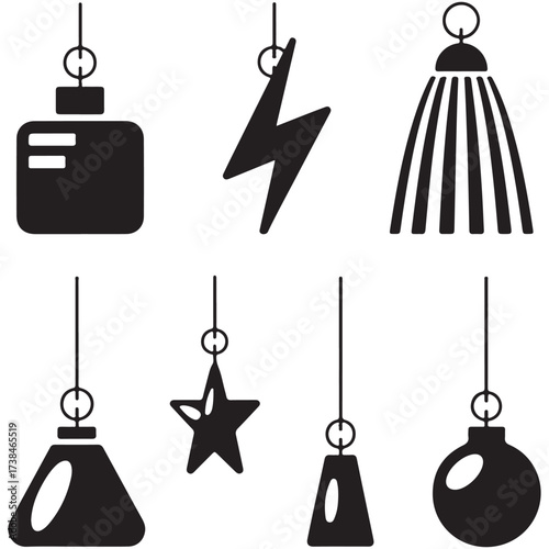 Collection of hanging decorative ornaments and symbols