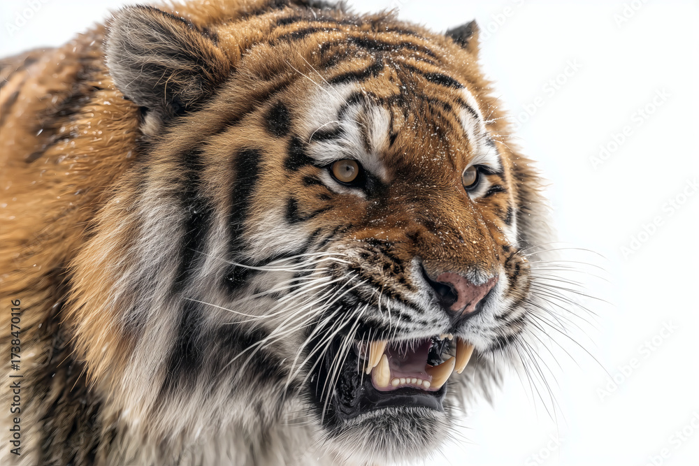 Fototapeta premium Tiger growling in the snow