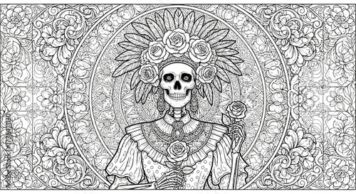 Ornate Calavera Skeleton With Roses Day of the Dead