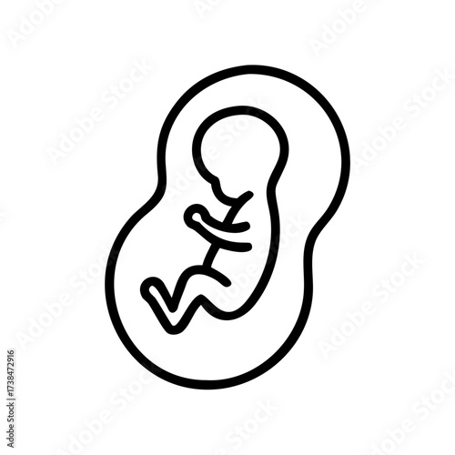 Embryo in womb depicted in simple line art illustration  