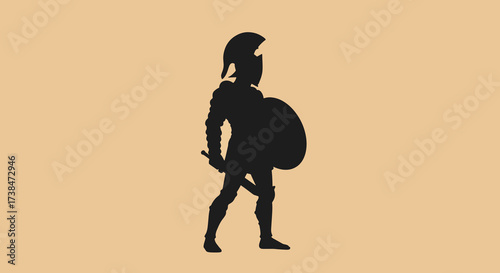 Silhouette of a Spartan warrior holding a shield and sword.
